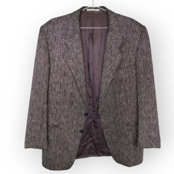 Yves Saint Laurent Mens Blazer Sz 44R Houndstooth Jacket Black Silk Linen Vtg - Picture 2 of 13